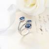 Teardrop Royal Blue Zircon Open Copper Ring for Women