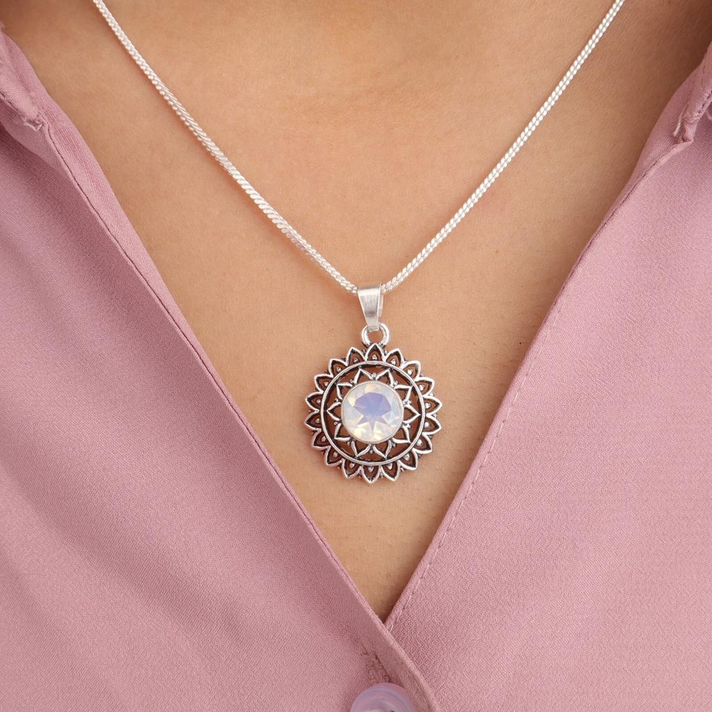 Milky Opal Gemstone 925 Sterling Silver Jewelry Oxidize Pendant 1.14" For Girls CP-30-19
