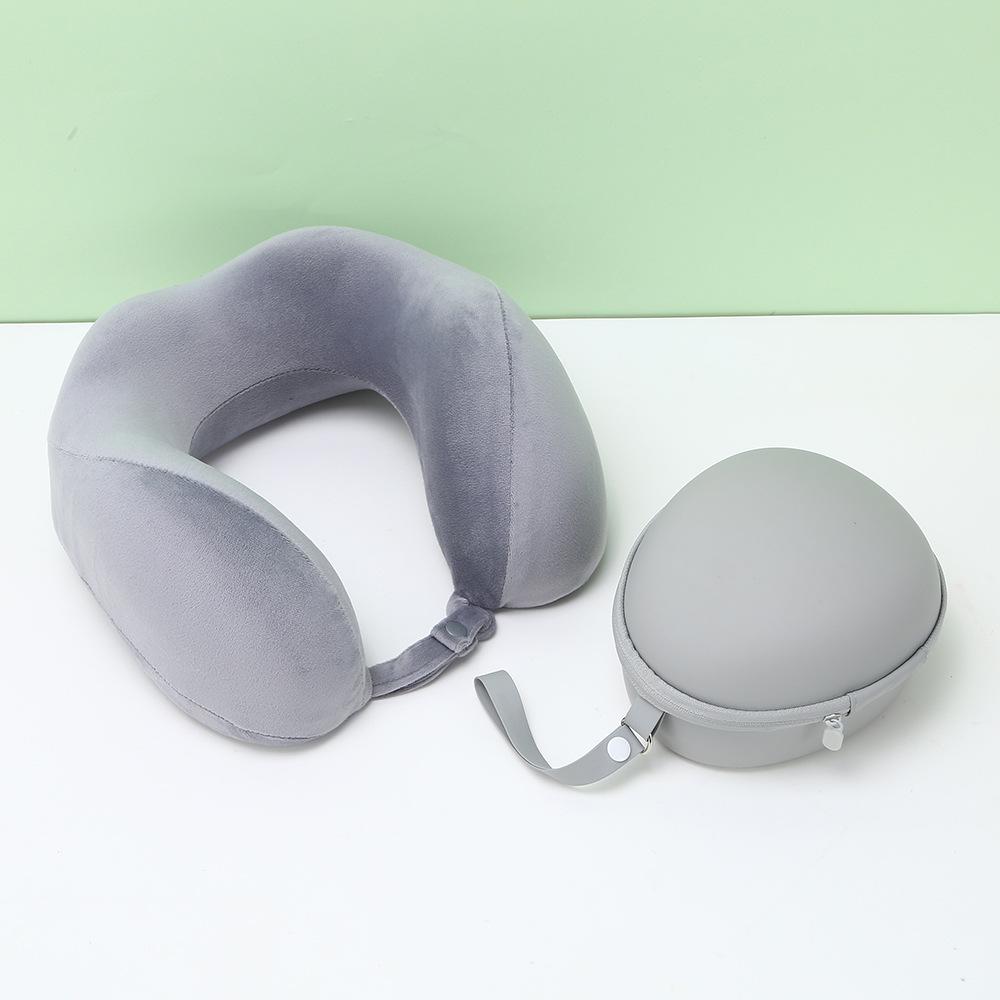 Blue Travel U-Shape Memory Foam Pillow: Foldable, Portable Neck Support with Buckle, Perfect for Naps.