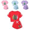 Wicked Print Cotton Short Sleeve And Shorts Set For Kids And Adults Pink Design