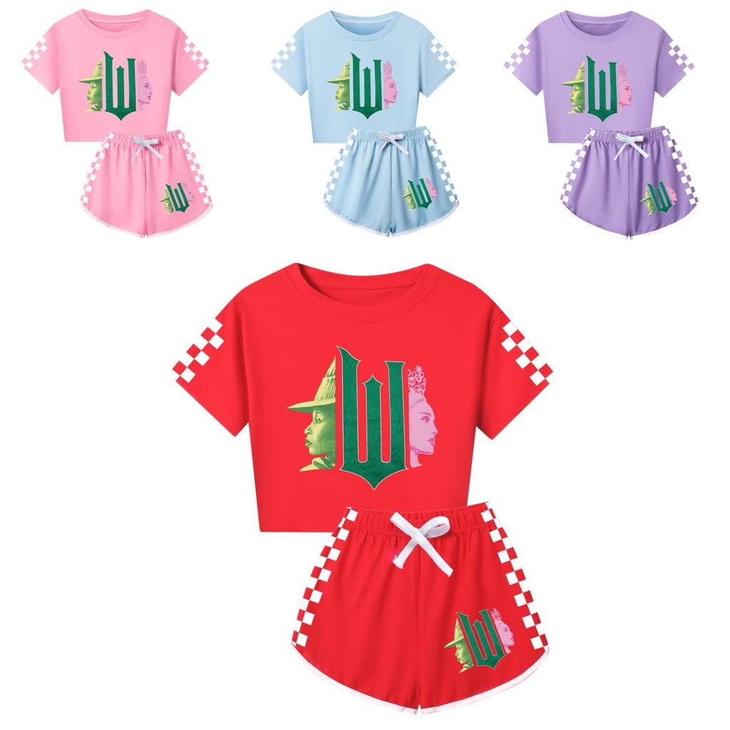 Wicked Print Cotton Short Sleeve And Shorts Set For Kids And Adults Pink Design