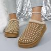 New rhinestone beach warm thick-soled bag head half-drag cotton shoes in summer