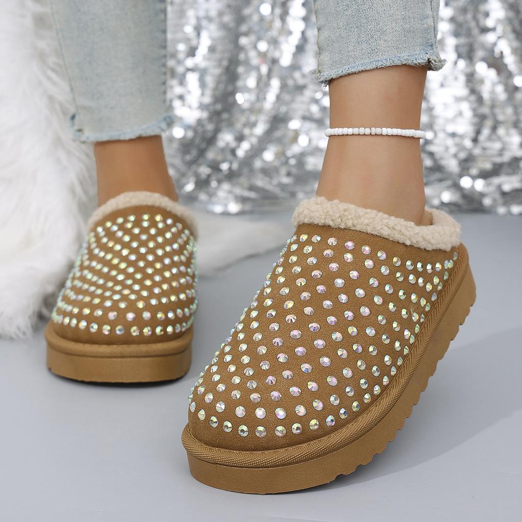 New rhinestone beach warm thick-soled bag head half-drag cotton shoes in summer