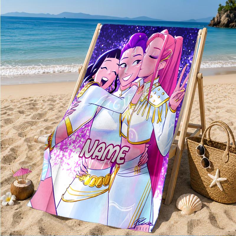 Custom Name KPop Cartoon Beach Towel Microfiber Beach Towel, Lightweight and Quick-Dry, for Summer Travel, Swimming Pool Gift
