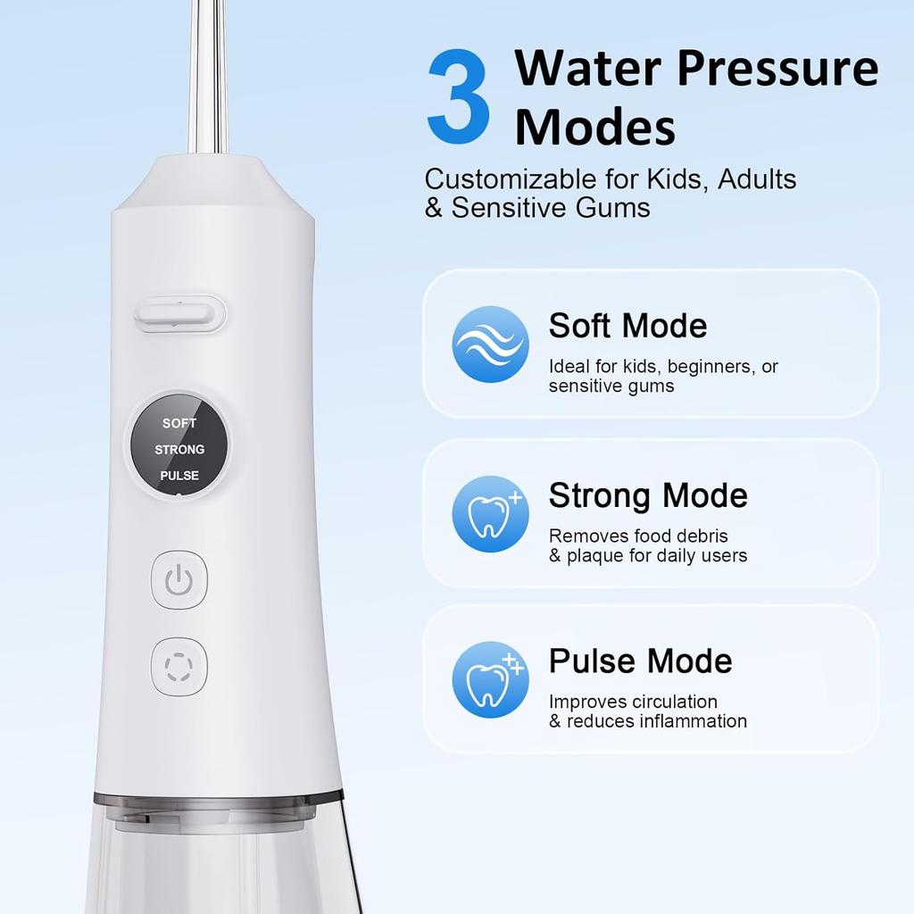 Water Dental Flosser for Teeth – 300ML Cordless Oral Irrigator with 6 Replaceable Jet Tips, 3 Modes, Portable Rechargeable Electric Flosser for
