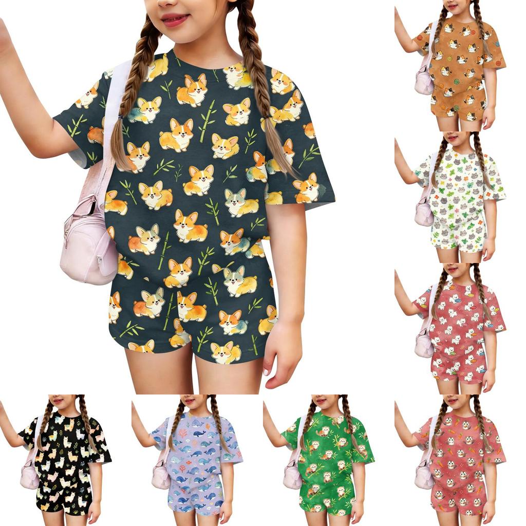Kids Casual Short Sleeve T Shirt and Shorts Set Animal Print Lightweight Summer Outfit for Boys and Girls Soft Fabric Comfortable Fit