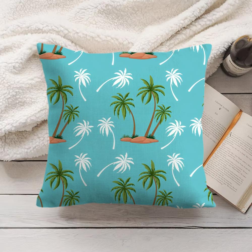 Palm Tree Pattern Cushion Cover Soft Short Plush Pillow Cover Smooth Cozy Texture Aesthetic Cushion Case Home Decor