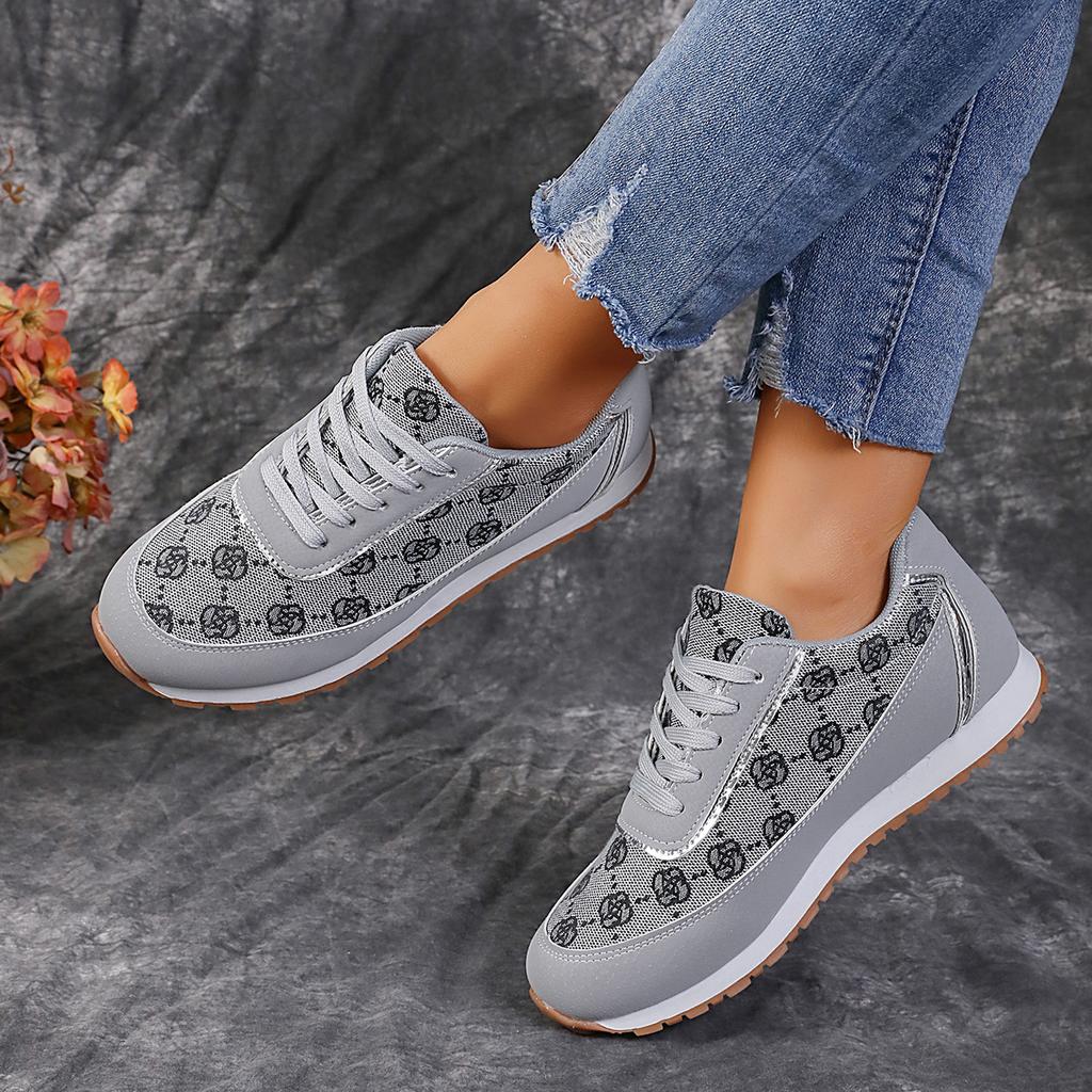 Hiking Shoes Women'S Large Size Flower Lace-Up Color Matching Breathable Women'S Casual Sports Shoes