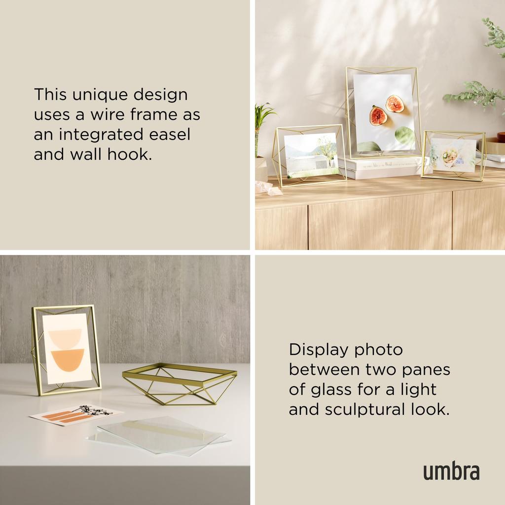 Umbra Prisma Photo 5x7 2L for Tabletop and Wall Mounted Photo Brass Frame, Inches, Size, Display,
