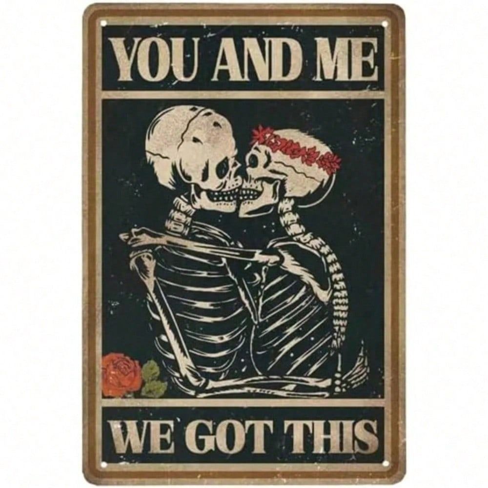 Vintage Skull Rose Metal Poster, Gothic Bar Coffee Wall Decor