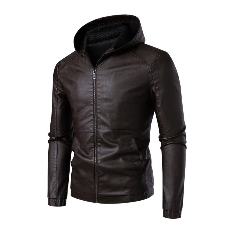 

Мужская куртка из искусственной кожи Мужская куртка из ПУ кожи с флисовой подкладкой Модная верхняя одежда в байкерском стиле с капюшоном Мужское модное пальто свободного кроя XXXL кофейный