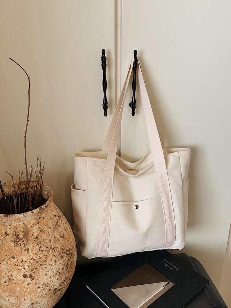 Versatile Literary Canvas Tote: Large Capacity Shoulder Bag for Work & Commute