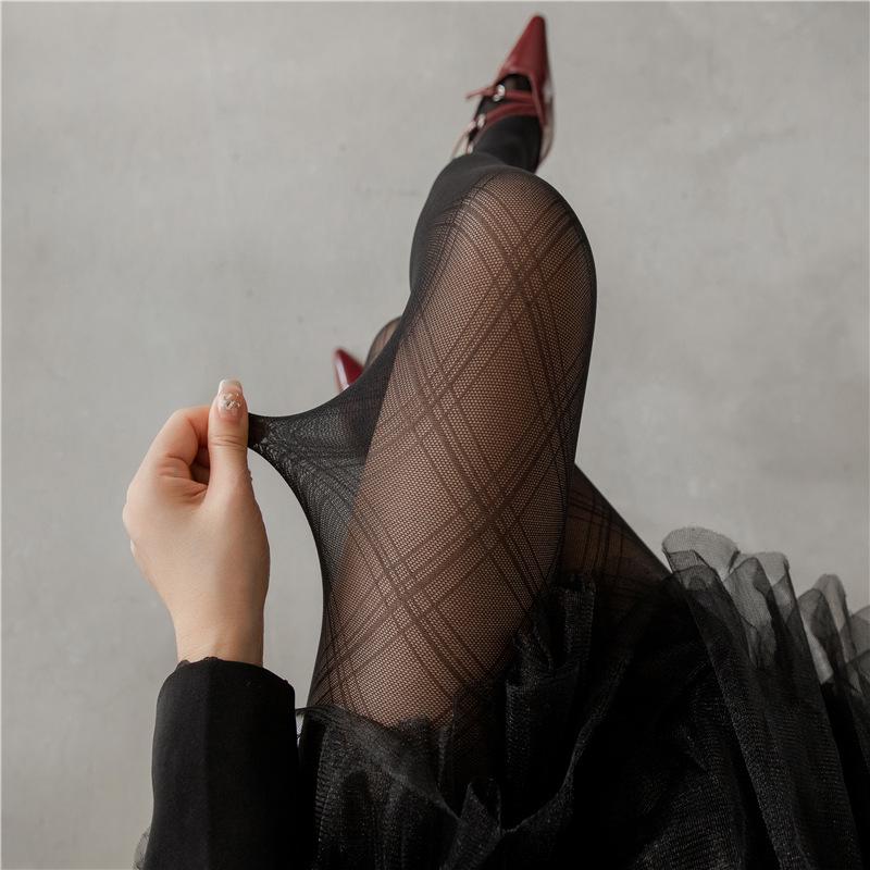Women's Black Diamond Pattern Lattice Stockings - Spring/Autumn Thin Silk Pantyhose & Slimming Leggings