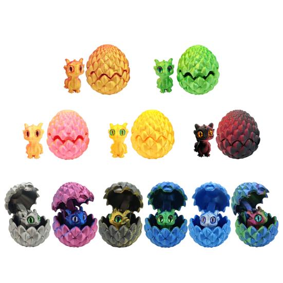 2Pcs 3D Printed Dragon Egg Figurine Movable Joints Dragon Figure Fidget Toy Dragon Egg with Articulated Dragon Inside Decoration Ornament