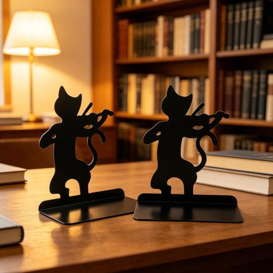 1 Pair Metal Cat Book Ends Cute Cat Bookends for Shelves Decorative Book Support