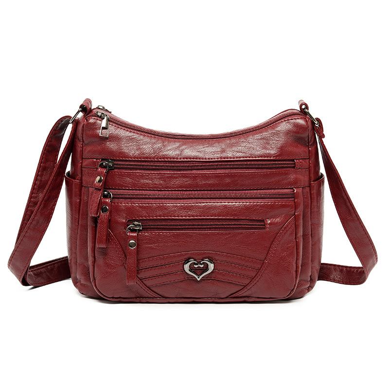 New Women's Soft Leather Medium Mother Large-capacity Messenger Bag Multi-pocket Casual Shoulder Bag