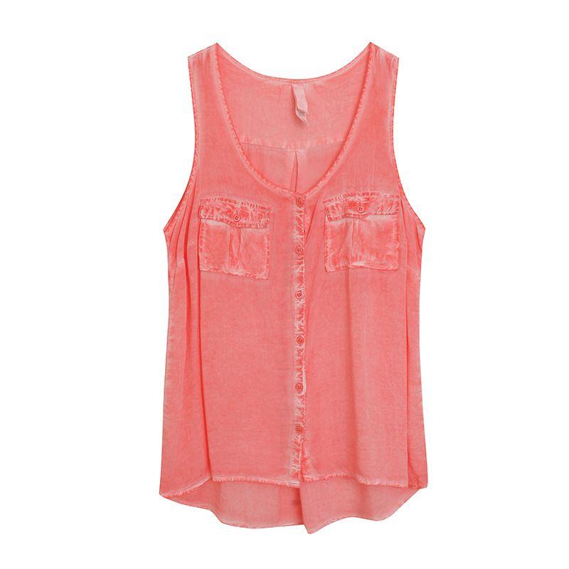 

100% Rayon ~ Similar to Rayon Tencel/Breathable Cold Sleeveless Vest Female Loose Worn Looking Washed-out Cardigan Red XS