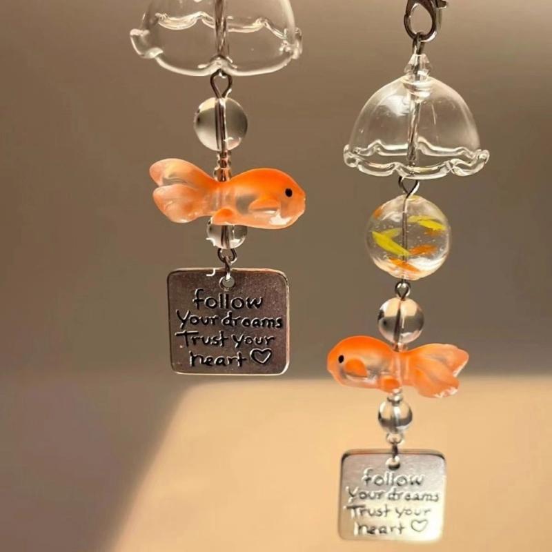 Fish Wind Bell Phone Strap Handmade Beaded Phone Charm Unique Fish Pendant Present for Stylish Women and Art Lovers
