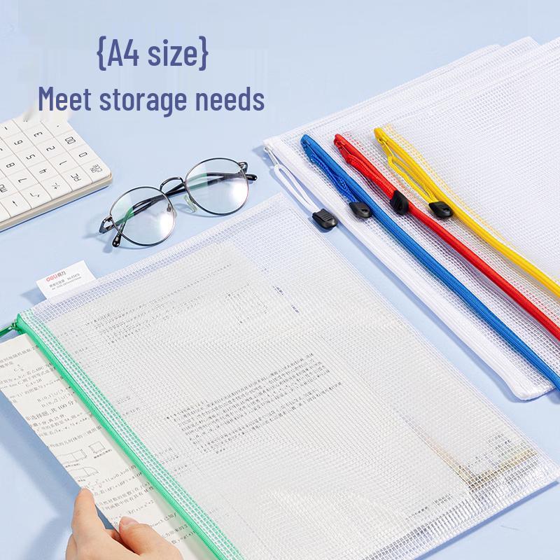 Deli A4 Transparent Mesh Zipper File Bags
