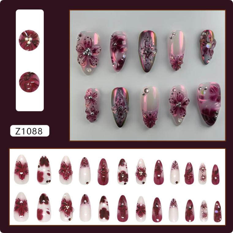 French Style Art Nail Patch 3D Flower Gold Line Fake Nails Reusable Nail Tips For Women Diy Manicure Accessories