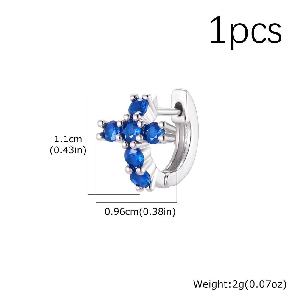 Vnox Fashion Cross Circle Earrings for Men Women, Silver Color Black/Blue/White Zircon Huggie Hoop Earrings, Goth Jewelry Gifts