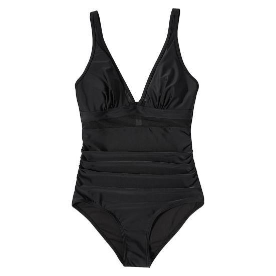 Dame Sommer Badedrakt i ett stykke Sexy Dyp V-hals Ryggløs Badedrakt Mesh Søm Patchwork Farge Monokini Strandklær
