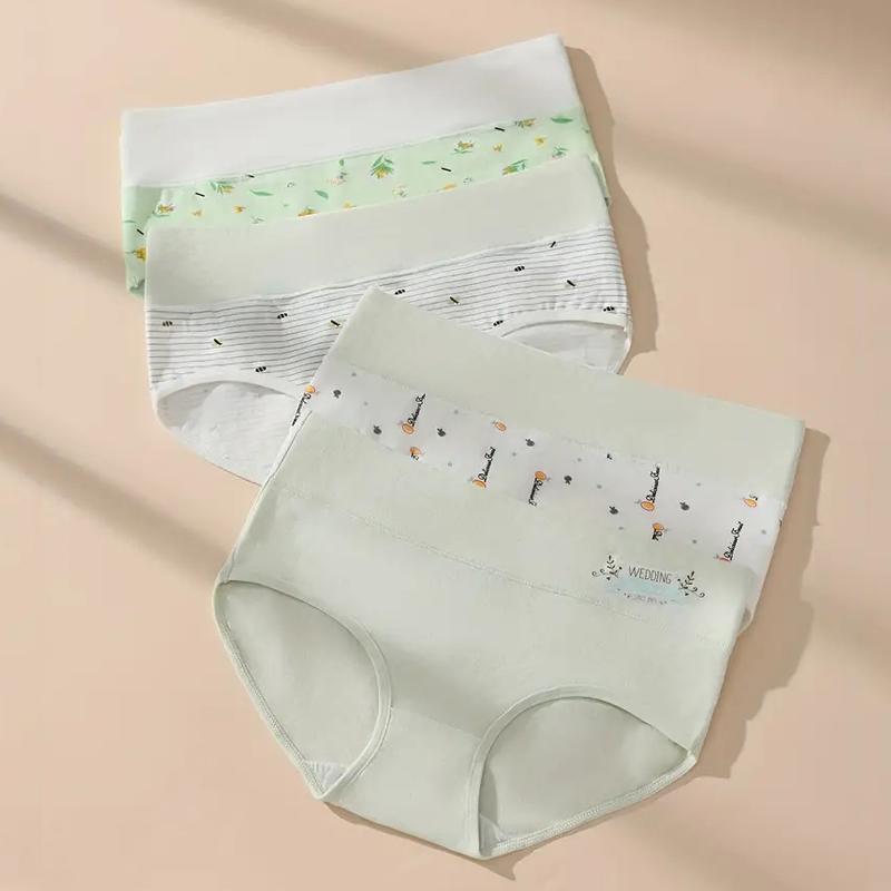 4Pcs High Waist Women Panties Underwear Print Girls Briefs Slim Soft Underpants Breathable Cotton Sexy Panty Ladies Lingerie