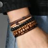 Set of 5Pcs Wooden Bead Coconut Shell Bracelet Elastic Stretch Cord Wristlet Multilayer Adjustable Retro Jewelry Gift