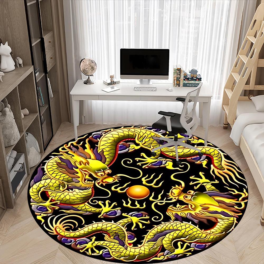 1pc Dragon Yin Yang Chair Carpet for Office, Round Non Slip Durable Large Size Office Carpet, Suitable for Office