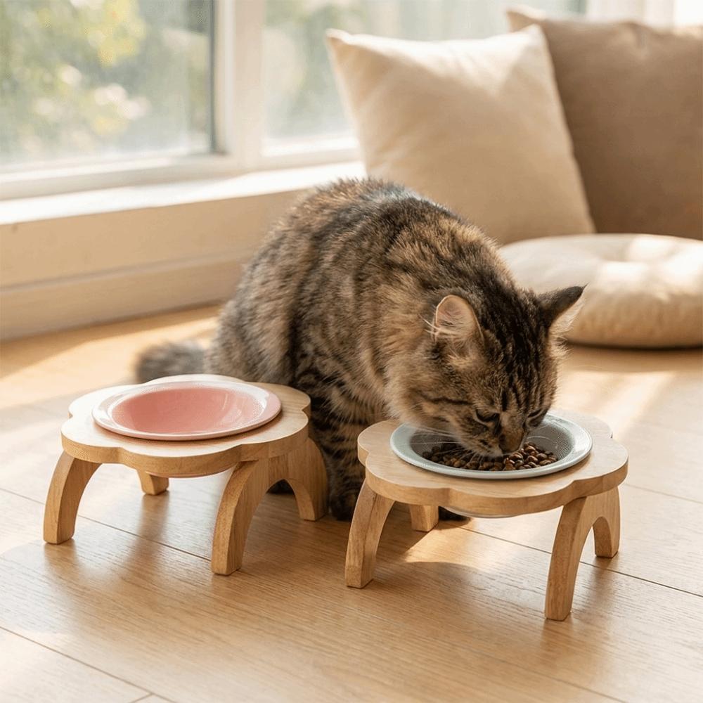 Ceramic Elevated Cat Bowl Anti-Spill Raised Cat Food Bowl Flower Shaped Pet Bowl  Neck Protection