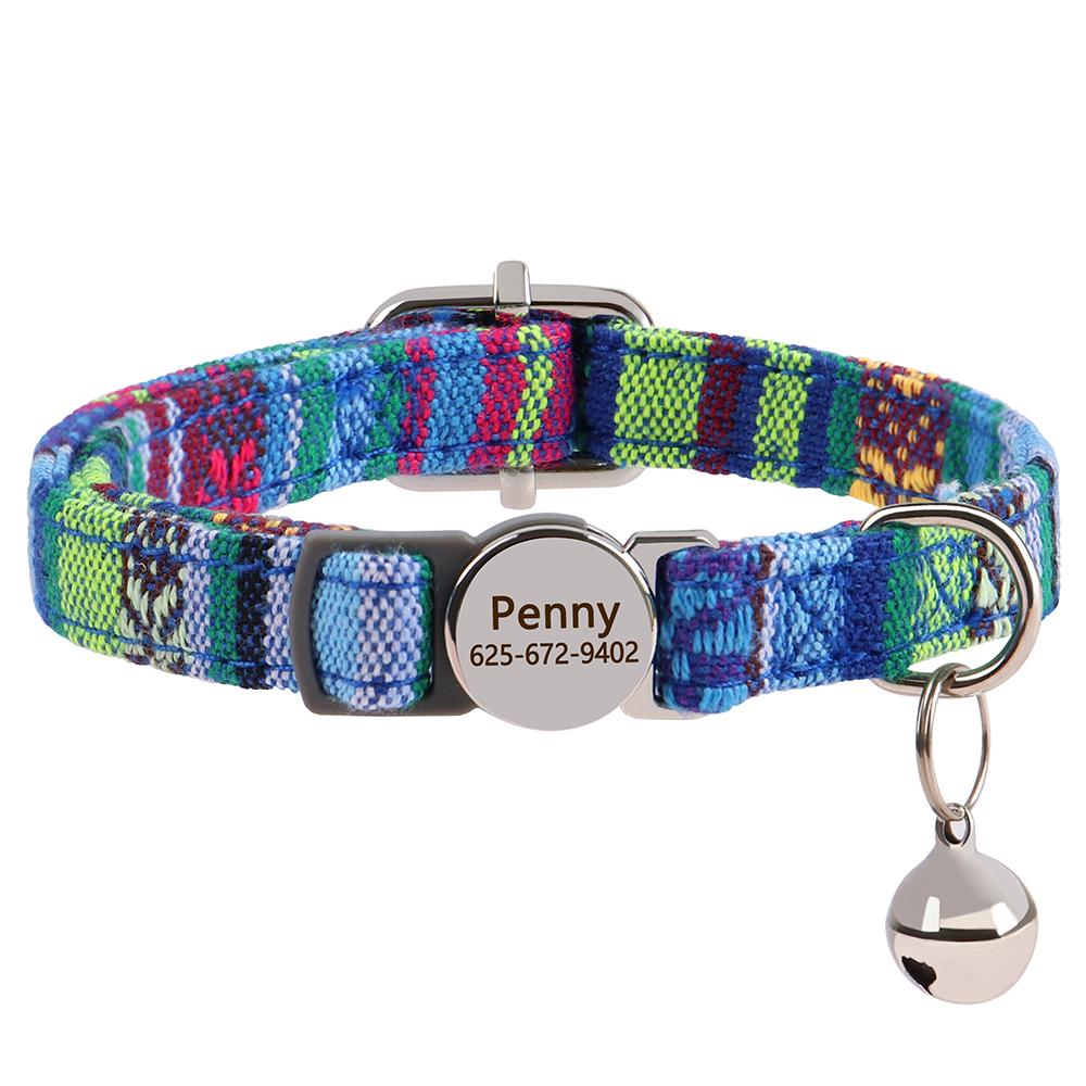 Custom Nylon Cat Collar Quick Release Small Dog Cats Collars Adjustable Pet Kitten Necklace With Bell Safety Breakaway For Cats