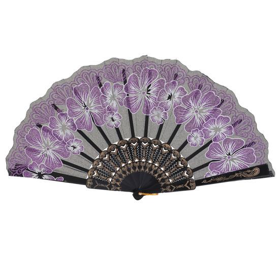 

Floral Print Folding Fan Chinese Style Plastic Ribs Hand Held Fan Portable Summer Cooling Fan Dance Performance Party Props фиолетовый