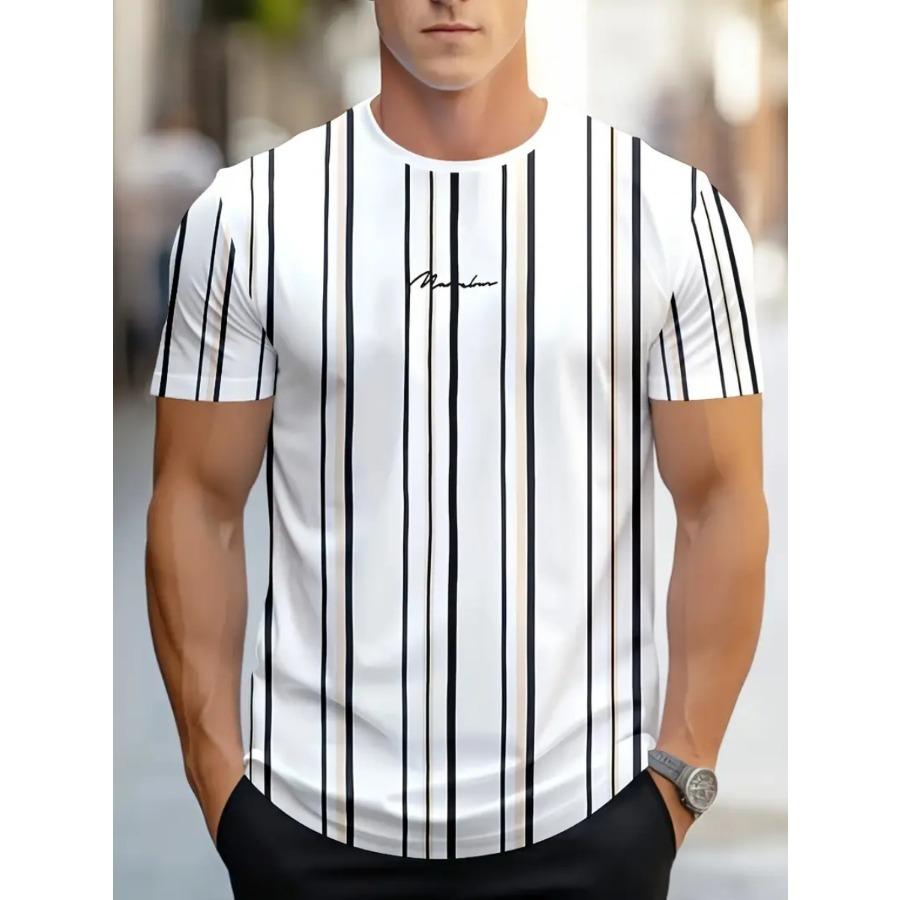 Men Letters Striped T Shirt Short Sleeve O-Neck TShirt Vintage Sport Casual Large Size T-Shirts Men’s