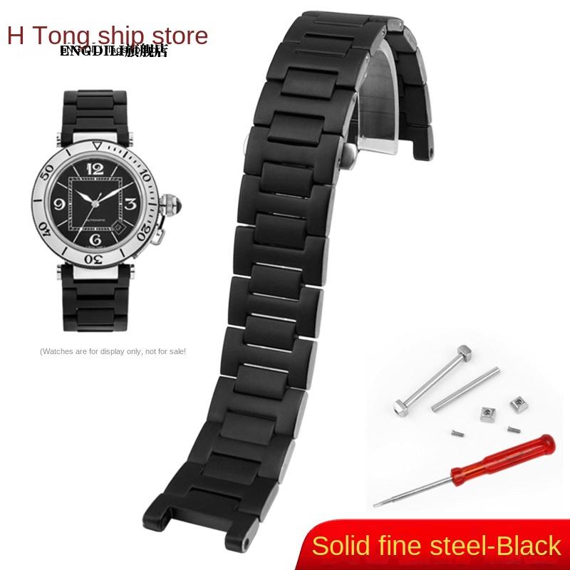 For Cartier PASHA series watch strap men 22mm notch 14 stainless steel Silver metal Watchband Folding Clasp bracelet Free screw