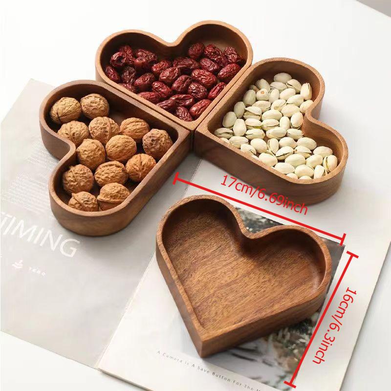 4pcs/set Solid Wood Candy Tray Stackable Dry Fruit & Nut Dish Creative Heart-Shaped Serving Platter for Snacks & Confections
