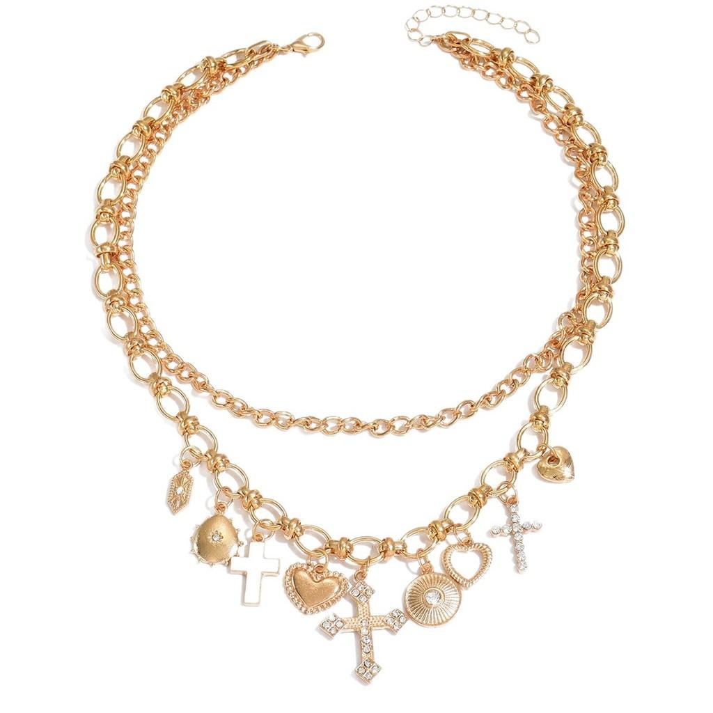 Cross Necklace Pendant For Women With Heart Shape Alloy Choker Jewelry Summer