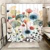 1pc Elegant Floral Ink Wash Painting Shower Curtain, High-End Polyester Bathroom Decor with Hooks, Machine Washable