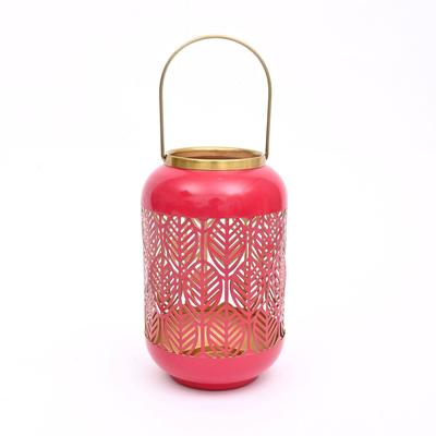 Round Metal Lantern with Scroll Cut-Outs -Decorative Candle Holder