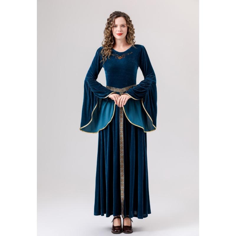 

Средневековый костюм эпохи Возрождения Женское длинное винтажное придворное платье Платье с расклешенными рукавами Хэллоуин XXL синий