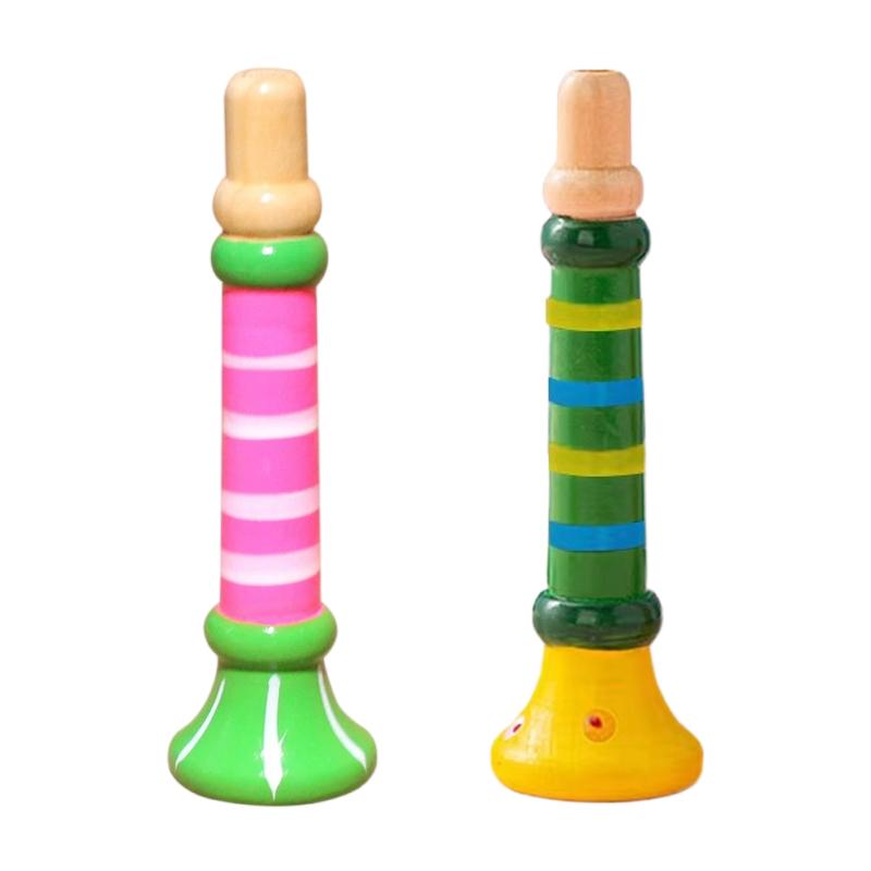 2pcs Children Wooden Trumpet Toy Kids Whistle Horn Musical Instrument Early Educational Montessori Toys Sound Training Games TMZ