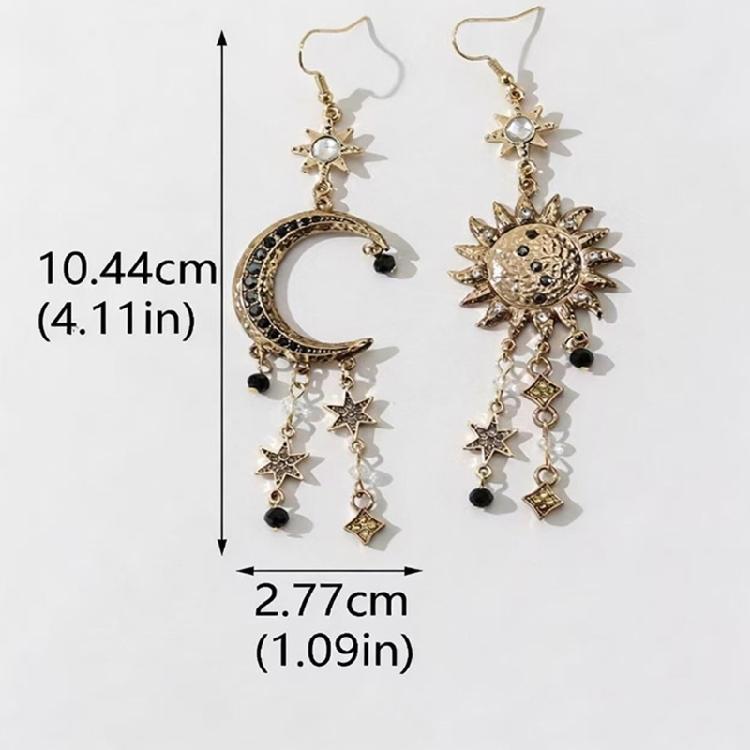 Orecchini Pendenti Bohémien Sole Luna Stella con Nappe Lunghe Accessori Gioielli Retrò Per Donne e Ragazze