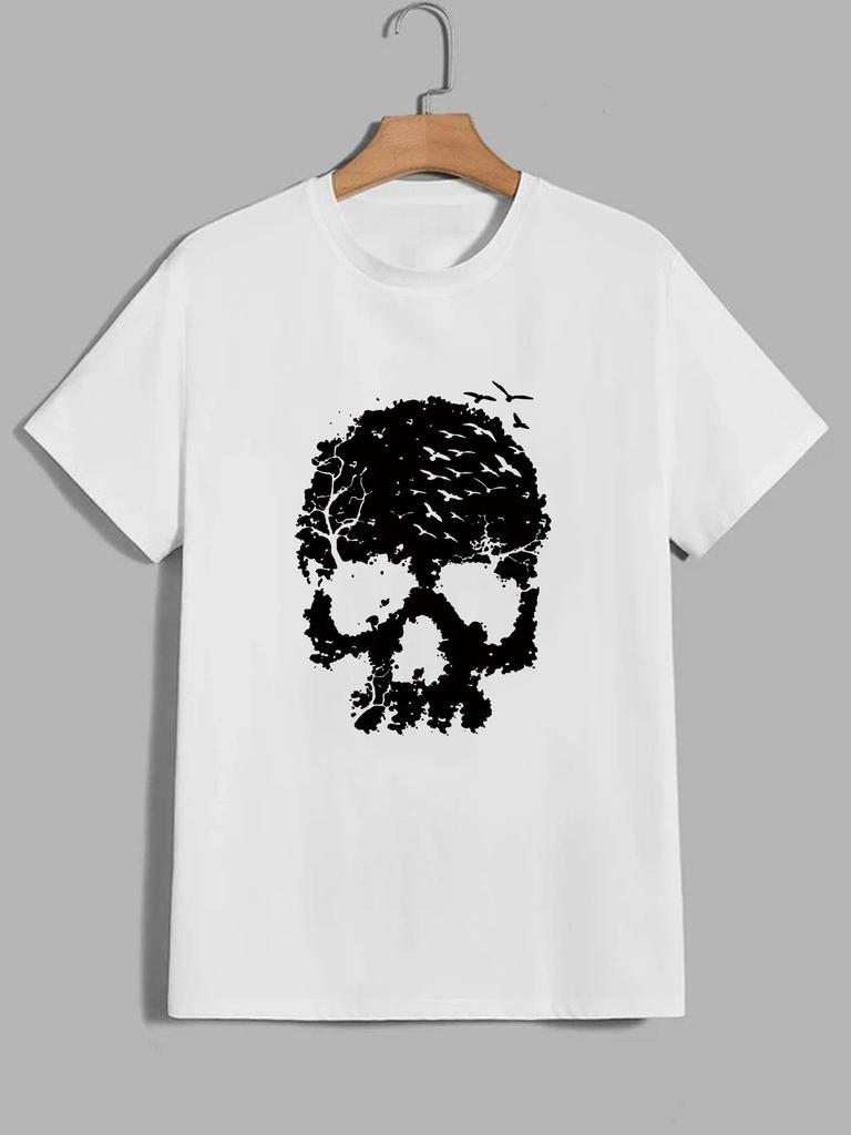 Skull Print Men's Comfy T-shirt, Graphic Tee Men's Summer Outdoor Clothes, Men's Clothing, Tops For Men