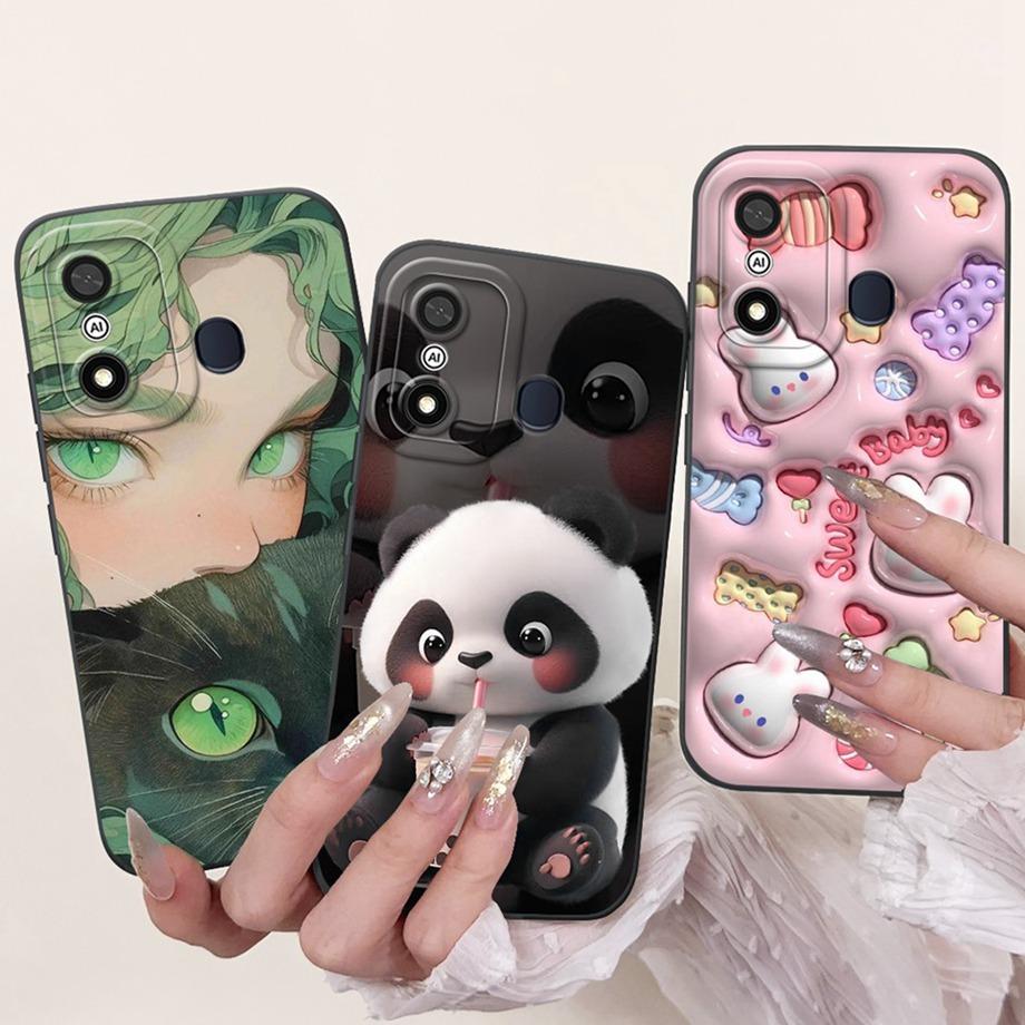 For Itel A27 A48 A25 A35 A48 A60 A60s A70 A04 Case Aesthetic Cartoon Panda Rabbit Pattern Camera Protection Matte Soft Cover