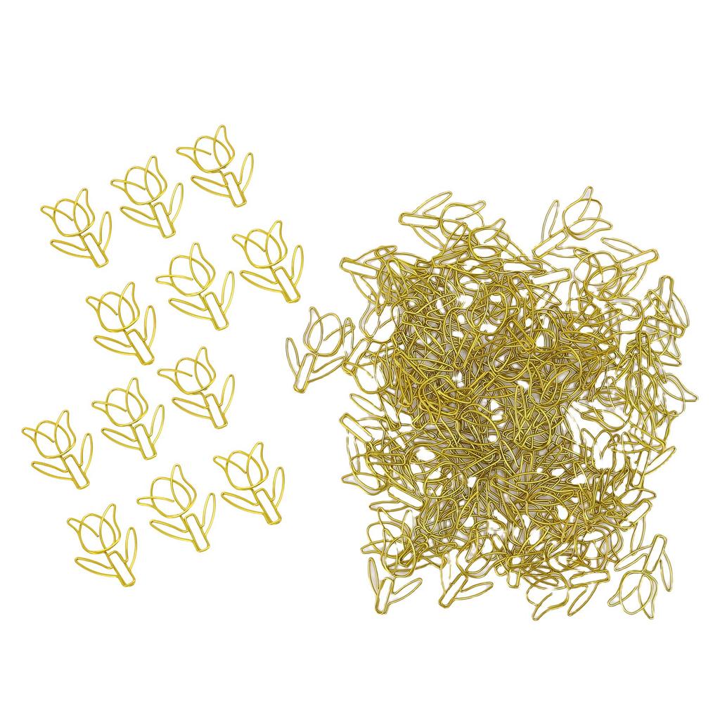 80Pcs Flower Shaped Paper Clips Bulk Mini Colored Bookmarks Clamp with Transparent Box School Supplies Gold
