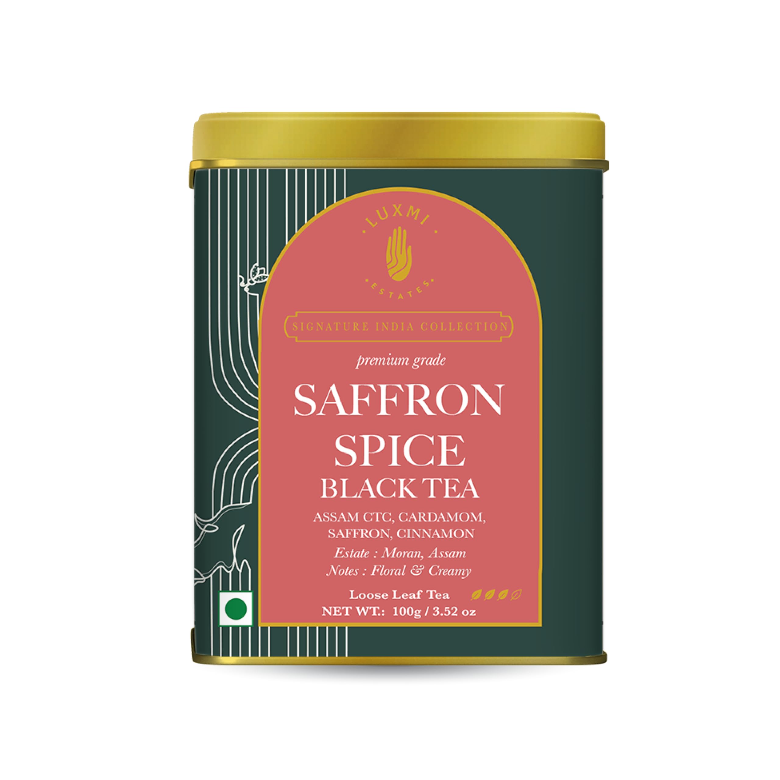 

Luxmi Estates Saffron Chai | 100 gm | Signature India collection | Assam CTC | Black tea collection | Strong Masala Chai | Antioxidants | Assam V
