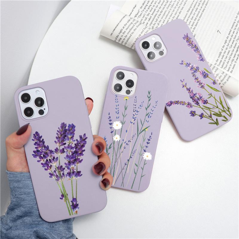 Husă de telefon cu flori de lavandă pentru Iphone Se3 2022 Se2 7 8plus X Xr Xs 11 12 13 14 Pro Max Mini 6 6s Plus Funda moale TPU rezistentă la șocuri