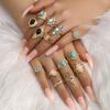 Cat's Eye Ethnic Style Turquoise Ring Blue and Black Ring 14-piece Ring Set