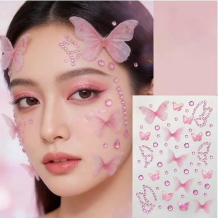 1Sheet Color Butterfly Face Stickers Children Eyes Facial Makeup Butterfly Face Gem Decals Crystal Round Diamond Tattoo Stickers