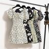 Korejský Styl Bohémské Dámské Mini Šaty Květinový Potisk Elegantní Plisované Krátký Nafouklý Rukáv Sexy Letní Vestidos Řasení Dámské Šaty