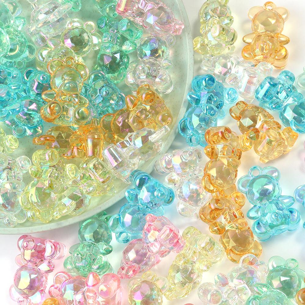 10Pcs/lot Acrylic Bear Charms Beads Colorful Transparent Gummy Cute Pendant for Handmade Necklace Earrings Jewelry Accessories